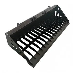 Sieve Bucket Skid Steer SSQA Skeleton Rock Bucket 14 Tines 3 Sections Smooth Edge Non Slip Step Box Frame thumbnail-3