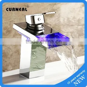 Contemporary Solid Brass Single Handle Led Widespread Waterfall Bathroom Sink Faucet Chrome Finish Single Hole One Handle Widesp thumbnail-1