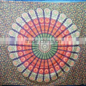 Traditional Bohemian Hippie Cotton Bedsheet Ethnic Beach Throw Custom Printed Mandala Tapestry thumbnail-4