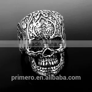 Fashion Flower Skull Gothic Black Poker Party Rock Biker Stainless Steel Terminator Ring thumbnail-6