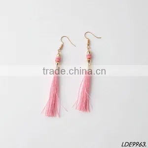 Pink Bead and Long Pink Tassel Adorable Earrings thumbnail-1