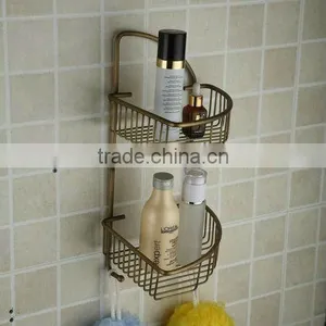 Double Layer Antique Brass Bathroom Basket thumbnail-1