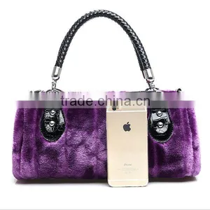 Women Ladies Designer Handbags Baguette Tote Faux Rabbit Fur Shoulder Bags Purse thumbnail-3