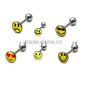Surgical Steel Smiley Logo Tongue Bar thumbnail-1