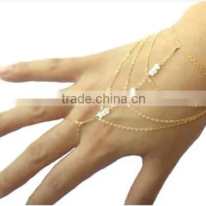 Luxury Slave Chain Link Interweave Finger Ring Hand Harness Bracelet Jewelry thumbnail-1