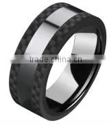 Wholesales Jewelry 8mm 316l Stainless Steel and Ceramic Ring Black Carbon Fiber Band Ring thumbnail-2