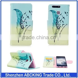 2016 New Colorful Pattern PU Leather Phone Bag Case for Huawei Ascend P9 P9 Lite Magnetic Book Cover With Card Slot thumbnail-1