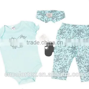 100% Cotton 4pcs Set Baby Romper Set Short Sleeve Romper and Pants thumbnail-2