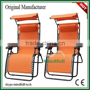 Brown Folding Reclining Pool Sun Deck Chair With Canopy And Table thumbnail-3