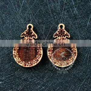 14mm Setting Size Vintage Style Natual Log Wood Bezel Carving Flower Round Pendant Setting DIY Findings Supplies 1411143 thumbnail-1