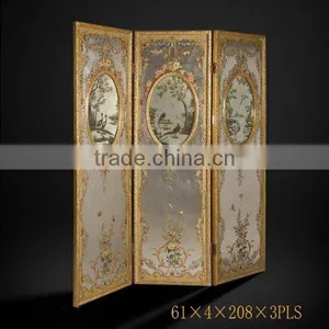 Elegant Gilt Wooden Floor Screen, Gold Painted Flower & Bird Four Panel Folding Screen, Curio Classic Furniture Decor Screen thumbnail-3