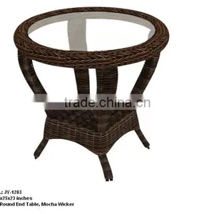 Mocha Round Wicker End Table for Sales thumbnail-1
