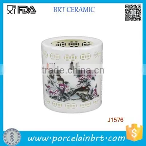 Chinese Traditonal Style Round Ceramic Pen Holder thumbnail-1