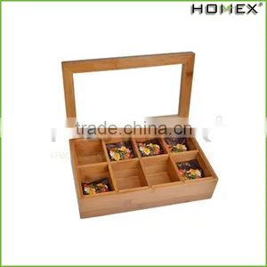Natural Living Bamboo 8 Compartment Tea Box With Clear Lid/Homex_Factory thumbnail-1