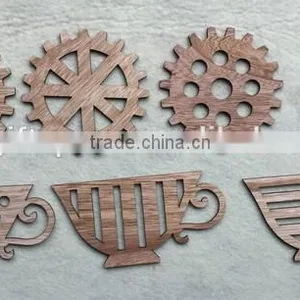 New Premium All Kinds of Laser Cut Creative Gear Teacup Pattern Wood Drink Mat Wooden Coaster Holder for Coffee Shop Home Decor thumbnail-1