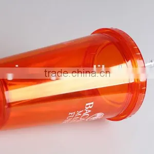 Double Wall Plastic Red Tumbler With Straw Lid 16oz thumbnail-1