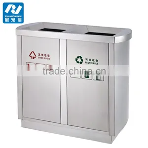 Outdoor Open Top Stainless Steel Double Compartment Litter Bin thumbnail-1
