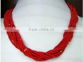 Wholesale 18" 4mm 12 Rows Original Coral Beads Necklace thumbnail-2