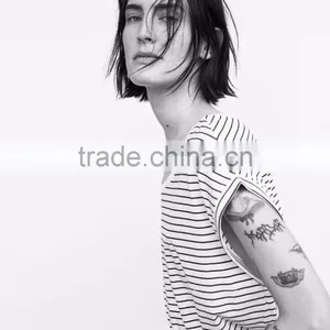 Custom Bulk Blank T-shirts Short Sleeve T-shirts 100% Cotton Striped Designs Wholesale Bamboo T-shirts thumbnail-6