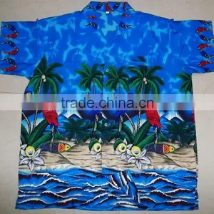 GENTS MACAU PARROT PRINT HAWAIIAN SHORT SLEEVE ALOHA SHIRT thumbnail-3