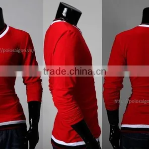 Men T Shirts, V Neck, Long Sleeve , 100% Cotton thumbnail-1