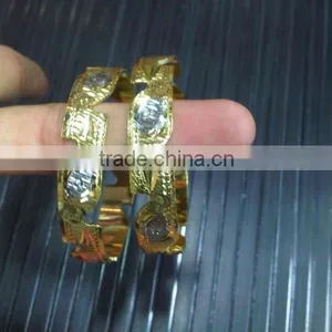 PAIR OF Two Tone GOLD Plated BRACELET BANGLES KADA #D20 thumbnail-1
