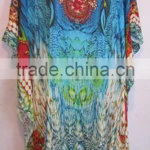 DIGITAL Print Crepe Crystal Embellished Kaftan CAFTAN Tunic Poncho Blouse thumbnail-1