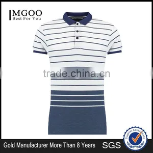 MGOO 100% Cotton Pique White Woven Stripe Polo Blue Tie Dye Color Short Sleeves Custom Polo thumbnail-4