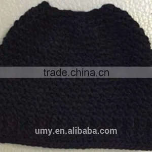 Yellow Wholesale Messy Bun Ponytail Beanie Crocheted Hat thumbnail-5