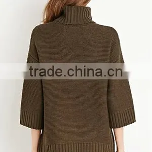 Loose 3/4 Sleeve Acrylic Roll Neck Rib-knit Neckline Fancy Sweaters for Women thumbnail-4