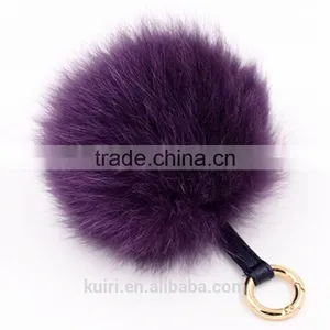 Fur Pom Pom Keychain 12cm Fox Fur Ball Key Chains Cute Round Ball Fluffy Keychain Real Fur Key Ring Charms for Bags thumbnail-4