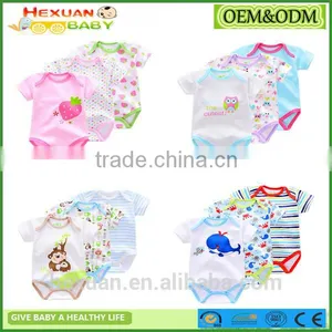 OEM Factory or 8 Groups Stocked Designs100% Cotton Summer Custom Printed 100% Cotton Baby Romper thumbnail-1