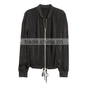 Khaki Green Soft Ribbed Collar Zip Bomber Jacket Womens Thin Coats and Jackets thumbnail-5