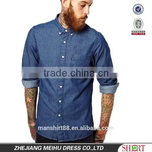 Wholesale 100% Cotton Long Sleeve Rinse Wash Light Weight Light Blue Denim Shirt for Men thumbnail-1