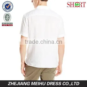 100% Linen Men's Short Sleeve Cuffed Sleeve Point Collar Solid Linen Shirt thumbnail-2