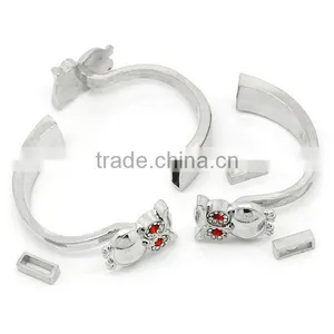 Half Bracelet Bangle Bar With Slider Halloween Owl Silver Tone Red & Clear Rhinestone 5.8cm x 1.7cm, 2Sets thumbnail-3