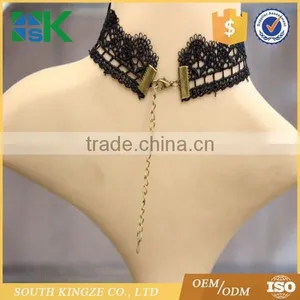 Modern Lace Black Crystal Water Drop Tassel Necklace Chain Small Court Dress Necklace Lace up Choker thumbnail-4