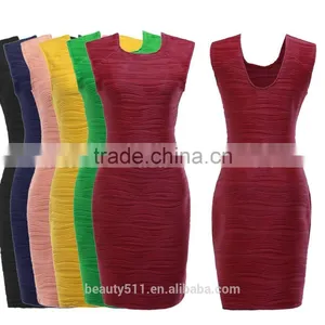 Fashionable Corrugated Sexy Dress With no Sleeves and Trim Skirt PS05 thumbnail-1