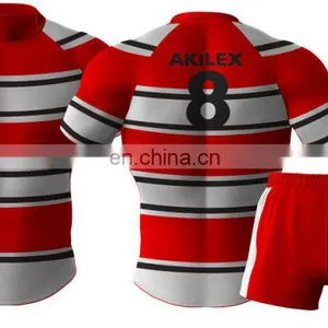 Red Custom Made Sublimation Rugby Jersey With Socks thumbnail-1