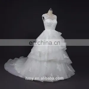 High-end Customize White Illusion Neckline Applique Wedding Dress Designers thumbnail-2