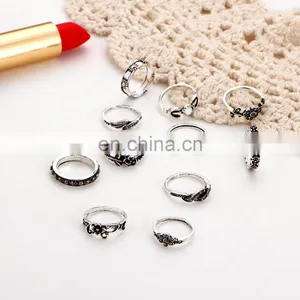 11pcs/set Retro Bohemia Rose Bouquet Jade Flower Totem Knuckle Midi Finger Stacking Ring Jewelry Ring Sets thumbnail-4