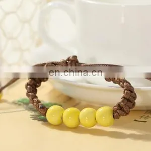 Fashion Ethnic Style Ceramic Bracelet Hand Woven Bohemia Jewelry Women 4 Colors Beads With Bell Rope Chain thumbnail-4