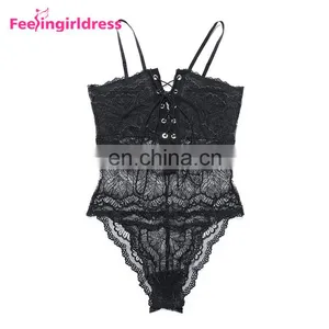 Women Black Lace Sexy Transparent One Piece Design Your Own Bodysuit thumbnail-6