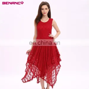 Fashion Hot Sale Red Elegant Tunic Women Lace Dress With Halter thumbnail-1