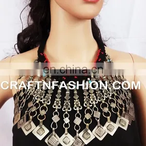 Large Vintage Kuchi Tribal Old Necklace Set Megh Craft Vintage Kuchi - Afghan Necklace - Kuchi Jewelry thumbnail-2
