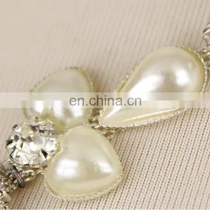 White Elegent Beaded Pearl Rhinestone Chain Trim for Wedding Dress WTR0178 thumbnail-2
