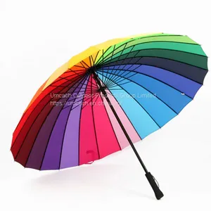 Wind-proof 24 Ribs Straight Long Handle Rainbow Umbrella for 2 or 3 People thumbnail-1