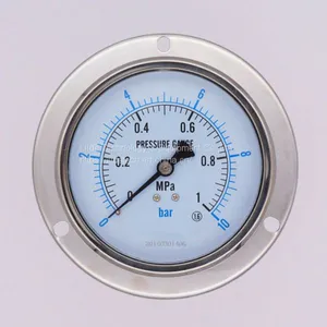 100mm Axial Back Connection All Stainless Steel Dual Scale Oil Filled Anti-shock Pointer Pressure Gauge With Edge thumbnail-1
