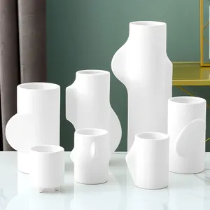 Different Size Cylinder White Succulent Ceramic Vase Flower Pot Quality Home Decor Porcelain thumbnail-2