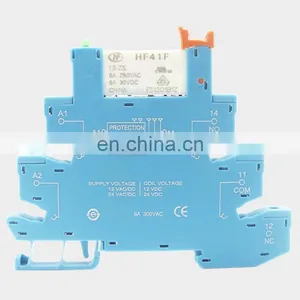 DIN RAIL HF41F 12V 24V Integrated PCB Mount Power Relay With Relay Holder Voltage Contact Relay Module Set thumbnail-3